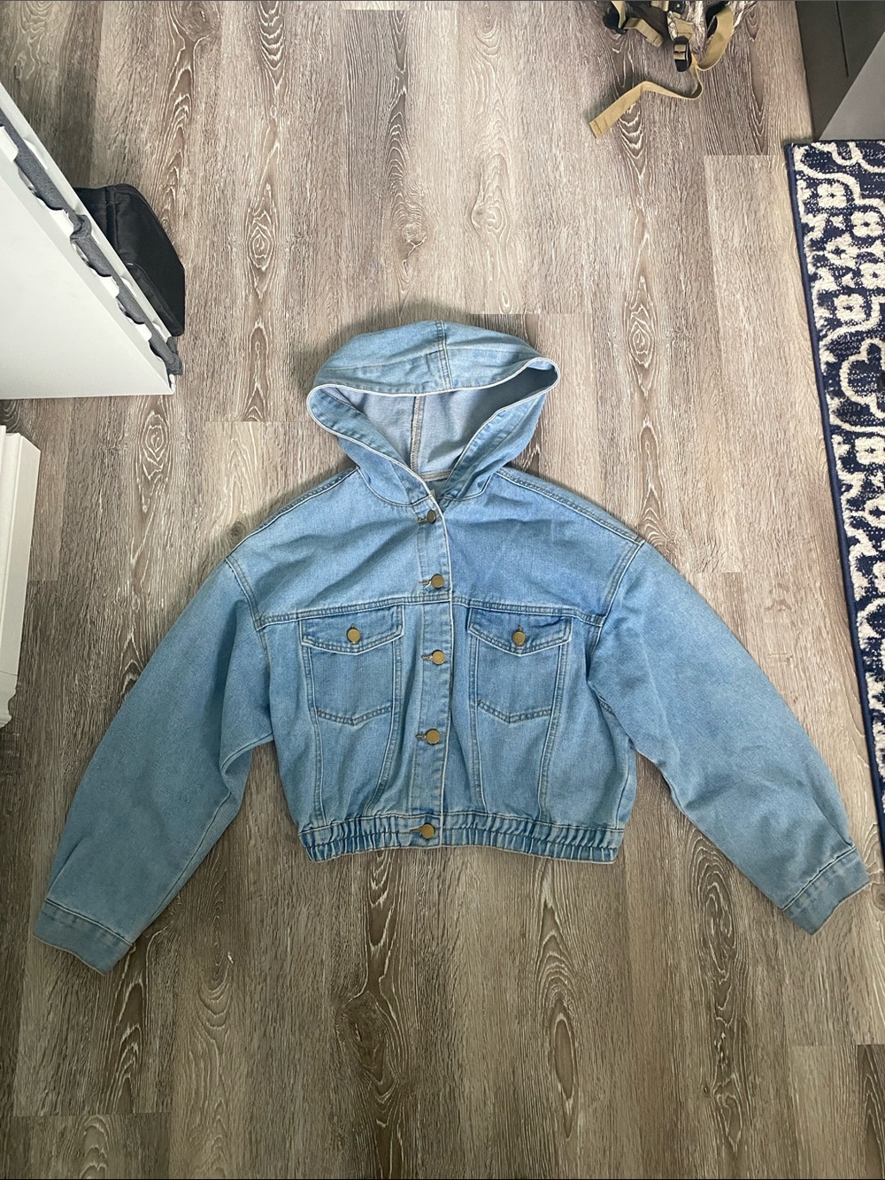 Boxy Relaxed Light Wash Hooded Denim Jacket - Women